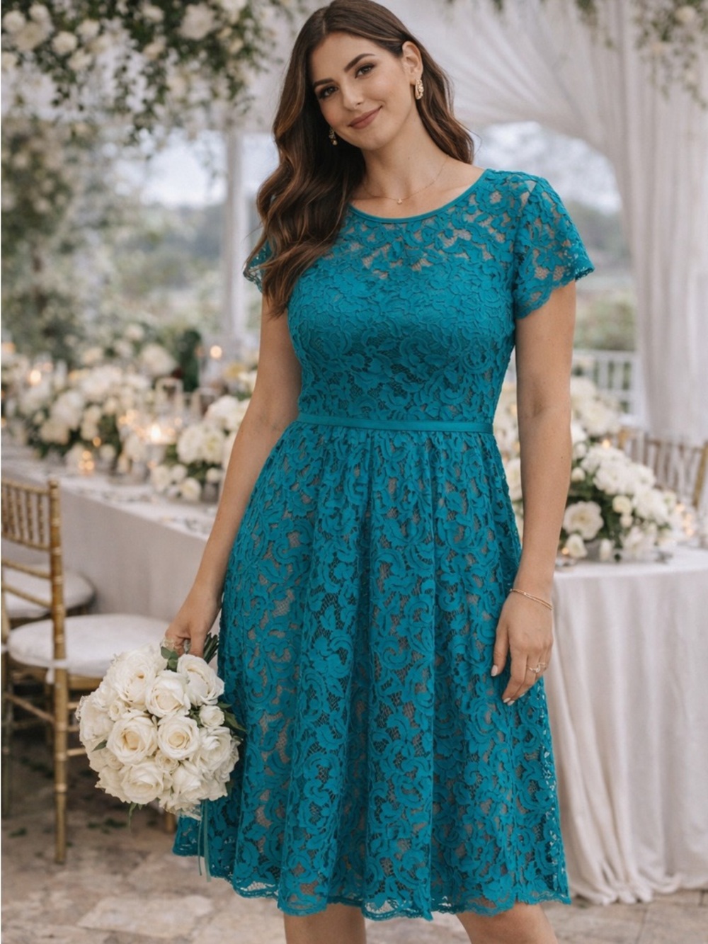 🔥Adrianna Papell Turquoise Lace Dress ✨ Wedding Guest • Cocktail • ($169 Retail)